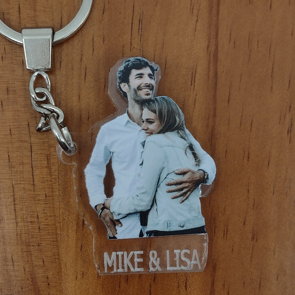 Custom Couples Photo Names and Date UV Printed Key Chain
