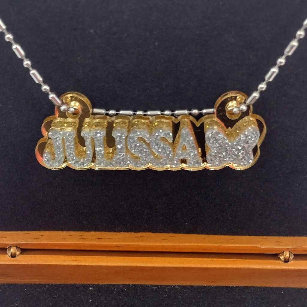 Custom Butterfly Name Necklace, Personalized Glitter Name Necklace