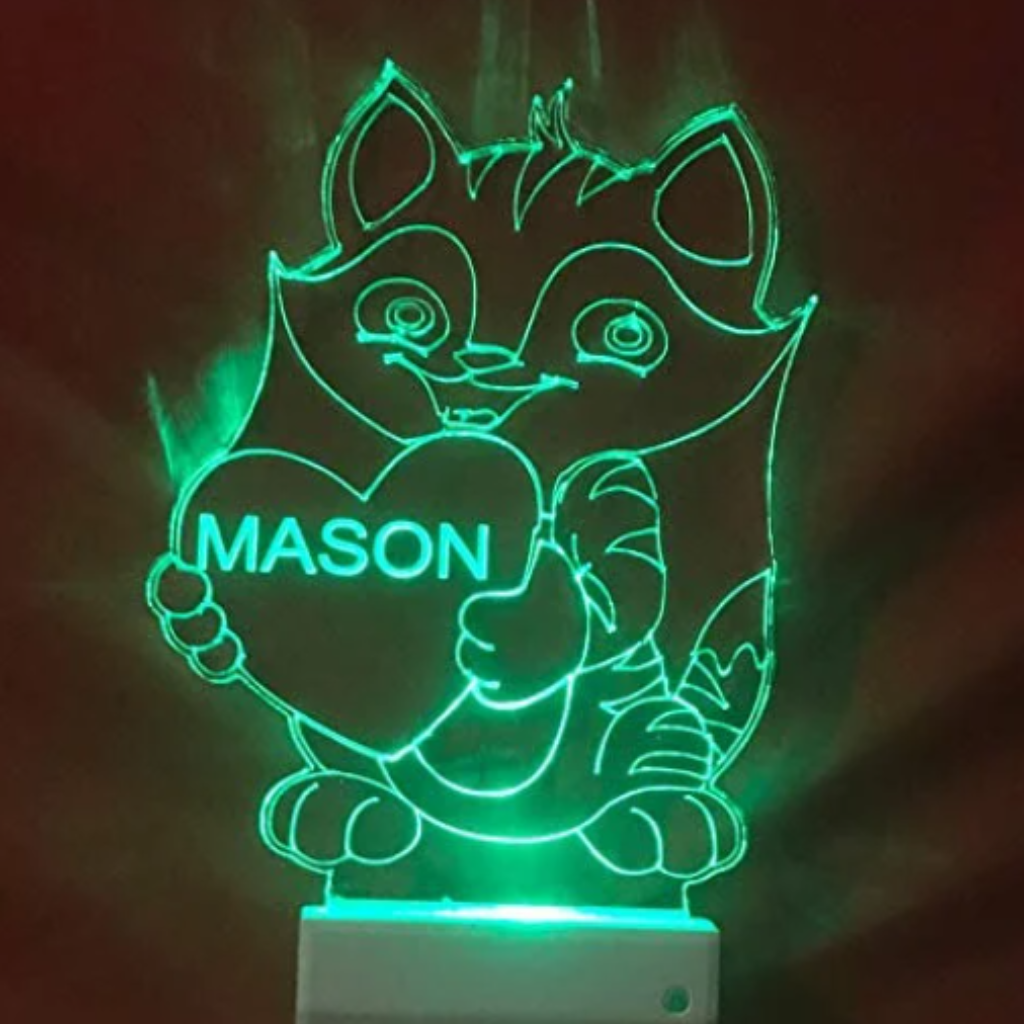 Cat and Heart LED Tabletop Night Light Multi Color Personalized Wall Plug-in Cool Touch Smart Dusk to Dawn Sensor