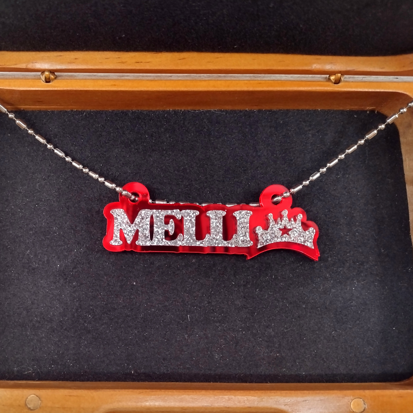 Custom Princess Crown Name Necklace, Personalized Glitter Name Necklace
