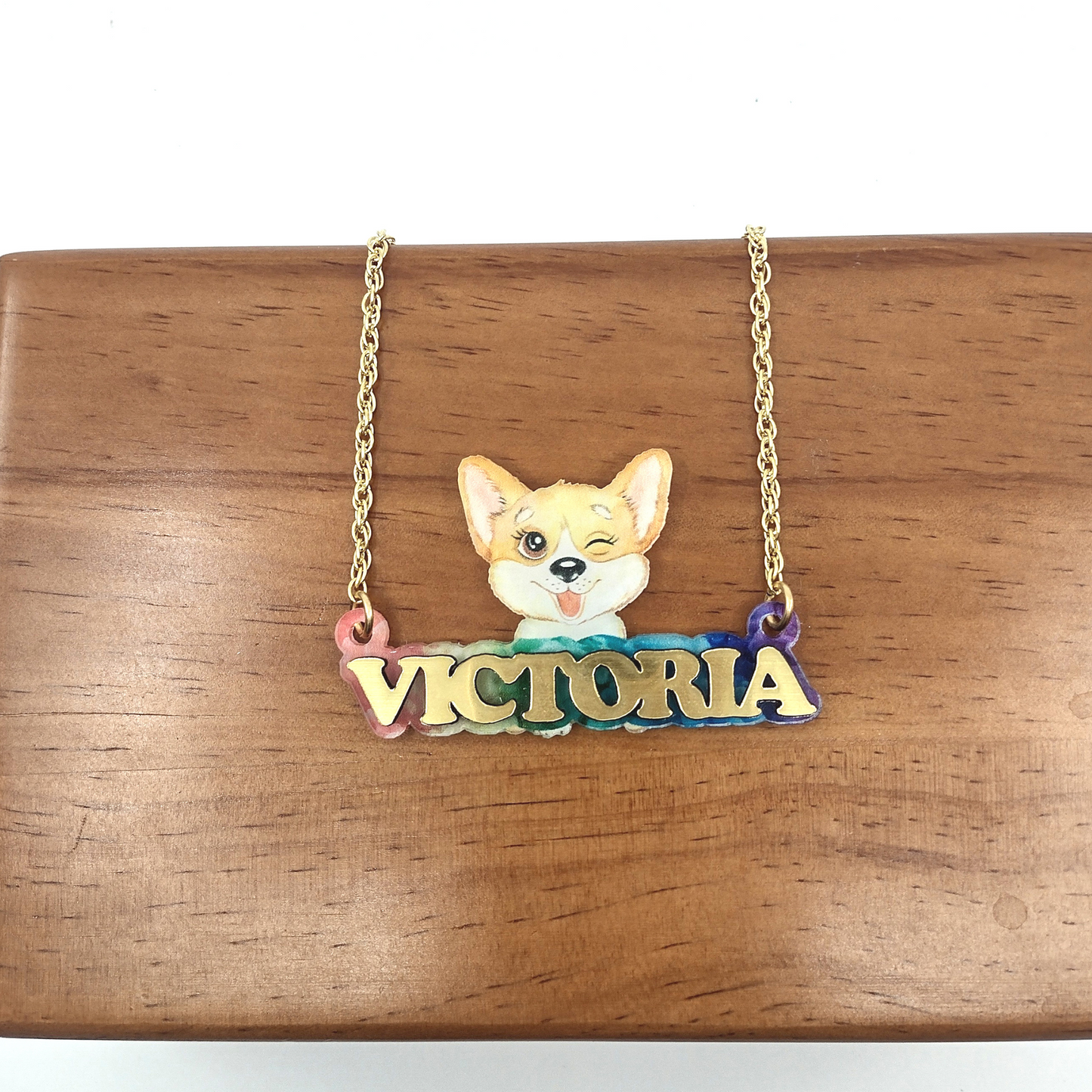 Custom Name Earrings and Necklace Jewelry Set, UV Printed, Personalized Puppy Design