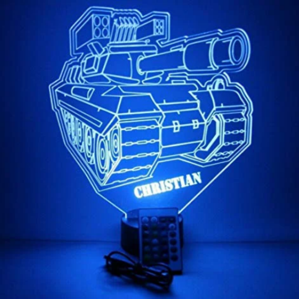 Armored Tank Military Vehicle LED Tabletop Night Light Up Lamp, 16 Color options with Remote