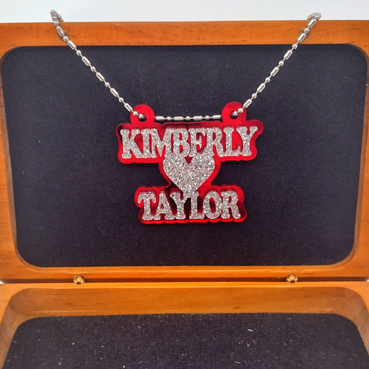 Custom Couples Name Necklace with Heart, Personalized Glitter Name Necklace