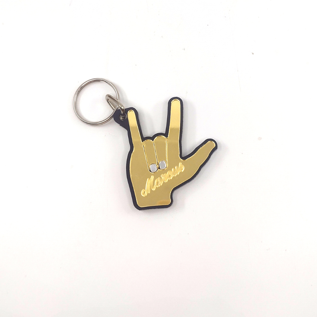 Custom I Love You Sign Language Hand Keychain, Personalized Name or Saying and Background Color