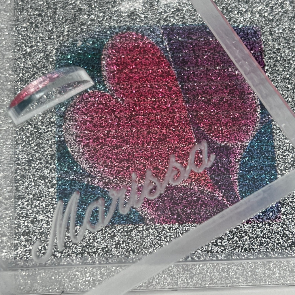 Stylish Heart Rings, Earrings, Necklaces Jewelry Gift Presentation Box Personalized Custom Engraved Features Diamond Forever Glitter Bottom