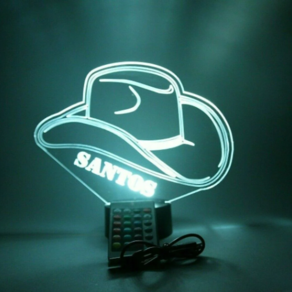 Cowboy Hat Country LED Tabletop Night Light Up Lamp, 16 Color options with Remote