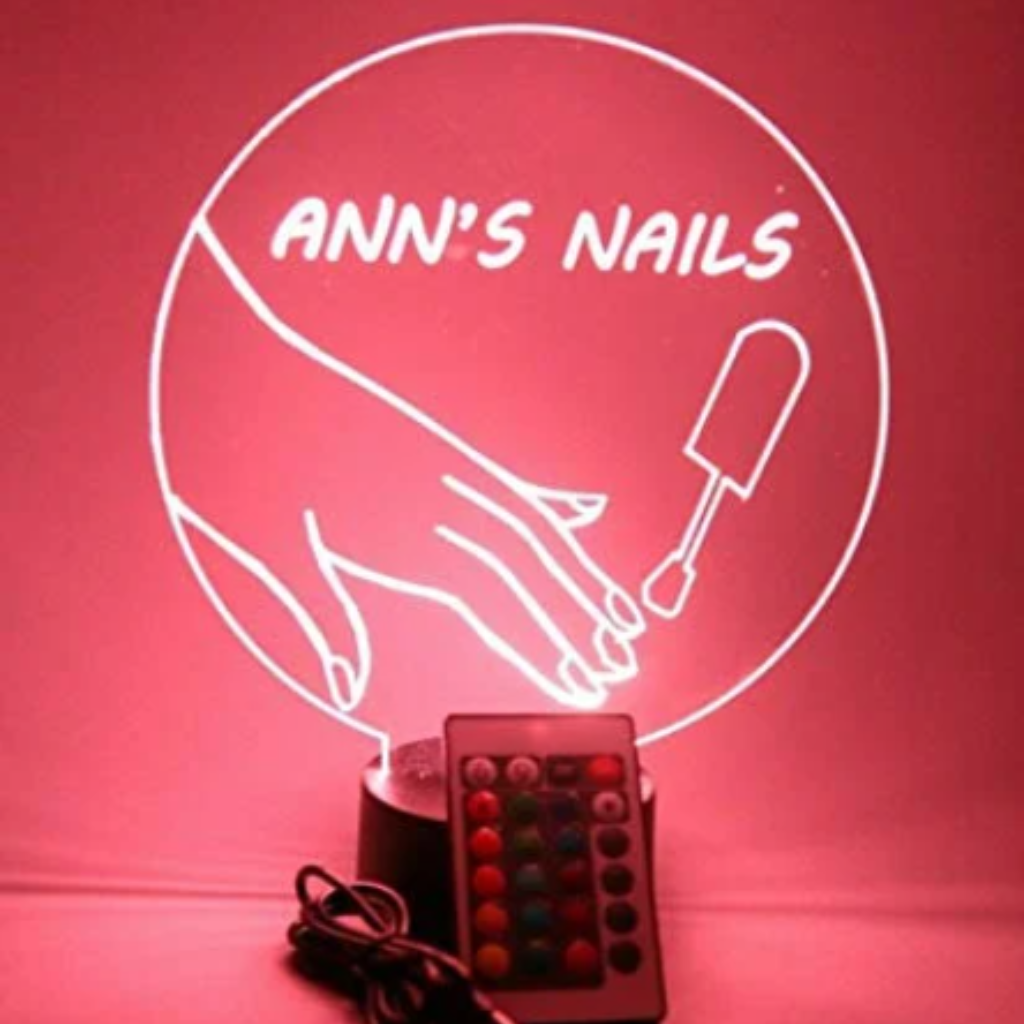 Nail Salon Custom Name LED Tabletop Night Light Up Lamp,16 Color options with Remote