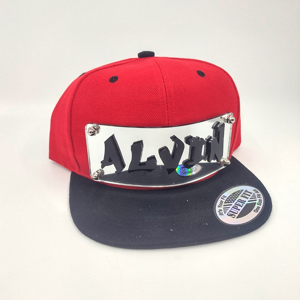 Red and Black Custom Snapback Hat, Laser Cut Letters, Made to Order, Exclusive Creation