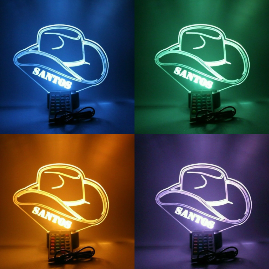 Cowboy Hat Country LED Tabletop Night Light Up Lamp, 16 Color options with Remote