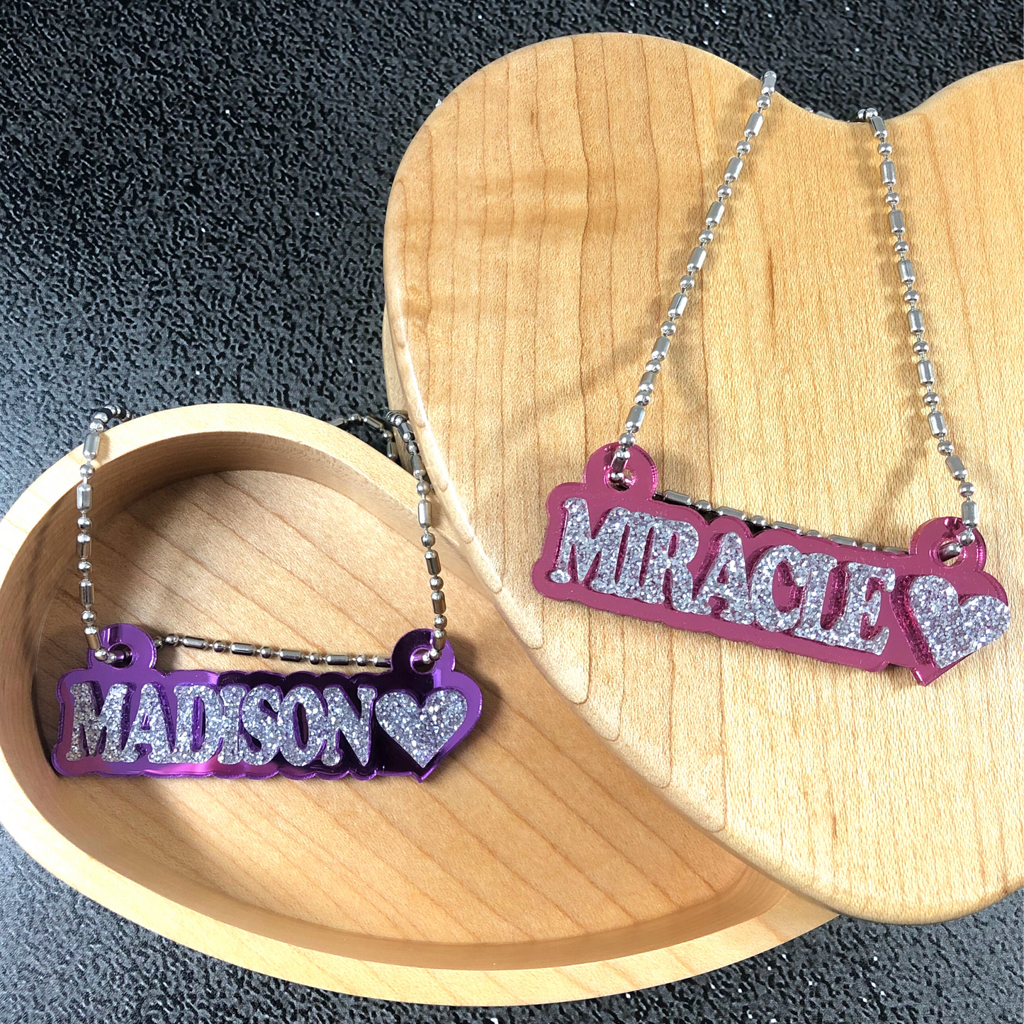 Custom Heart Name Necklace, Personalized Glitter Name Necklace