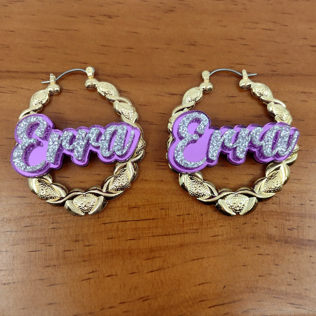 Custom Gold XOXO Hoop Earrings and a Name Necklace, Personalized Name and Background Color, Hand-made Jewelry Set