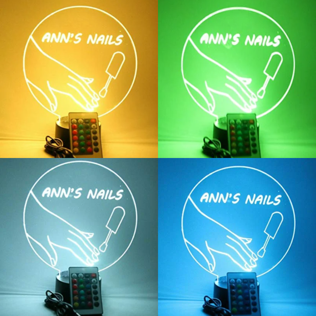 Nail Salon Custom Name LED Tabletop Night Light Up Lamp,16 Color options with Remote