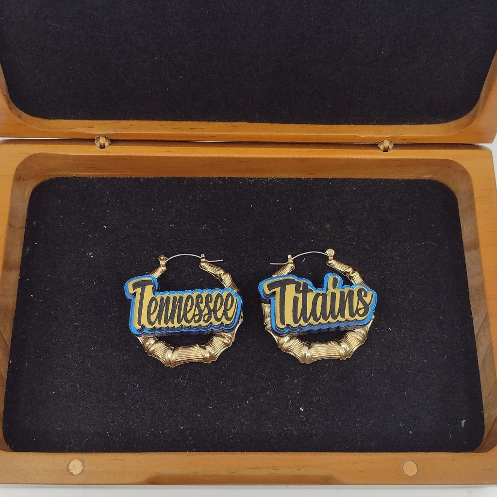 Custom Name and Background Gold Bamboo Hoop Earrings