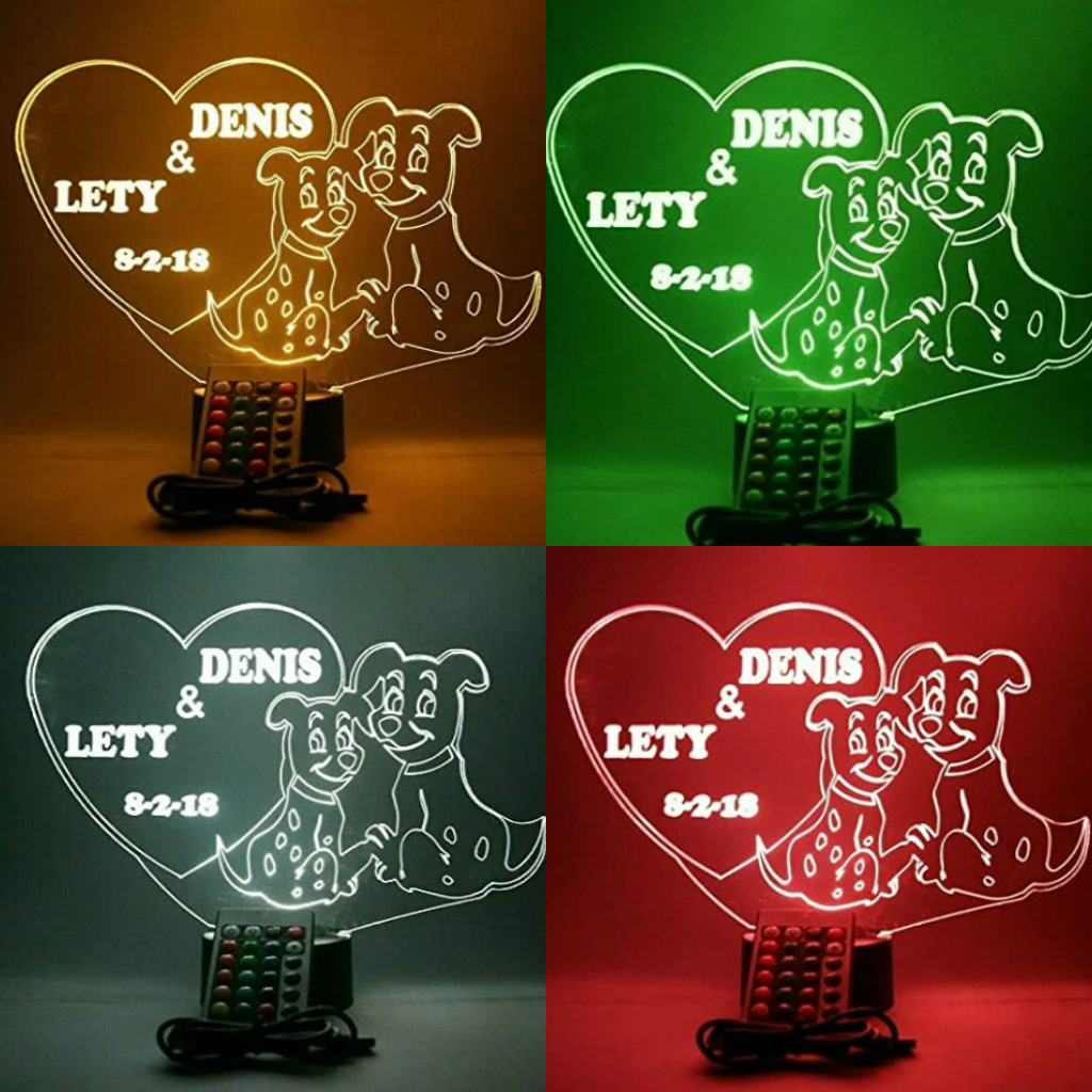 Dalmatians with Heart LED Tabletop Night Light Up Lamp, 16 Color options with Remote