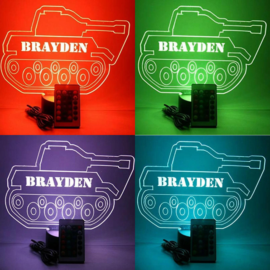 Armored Combat Battle Tank LED Tabletop Night Light Up Lamp, 16 Color options with Remote