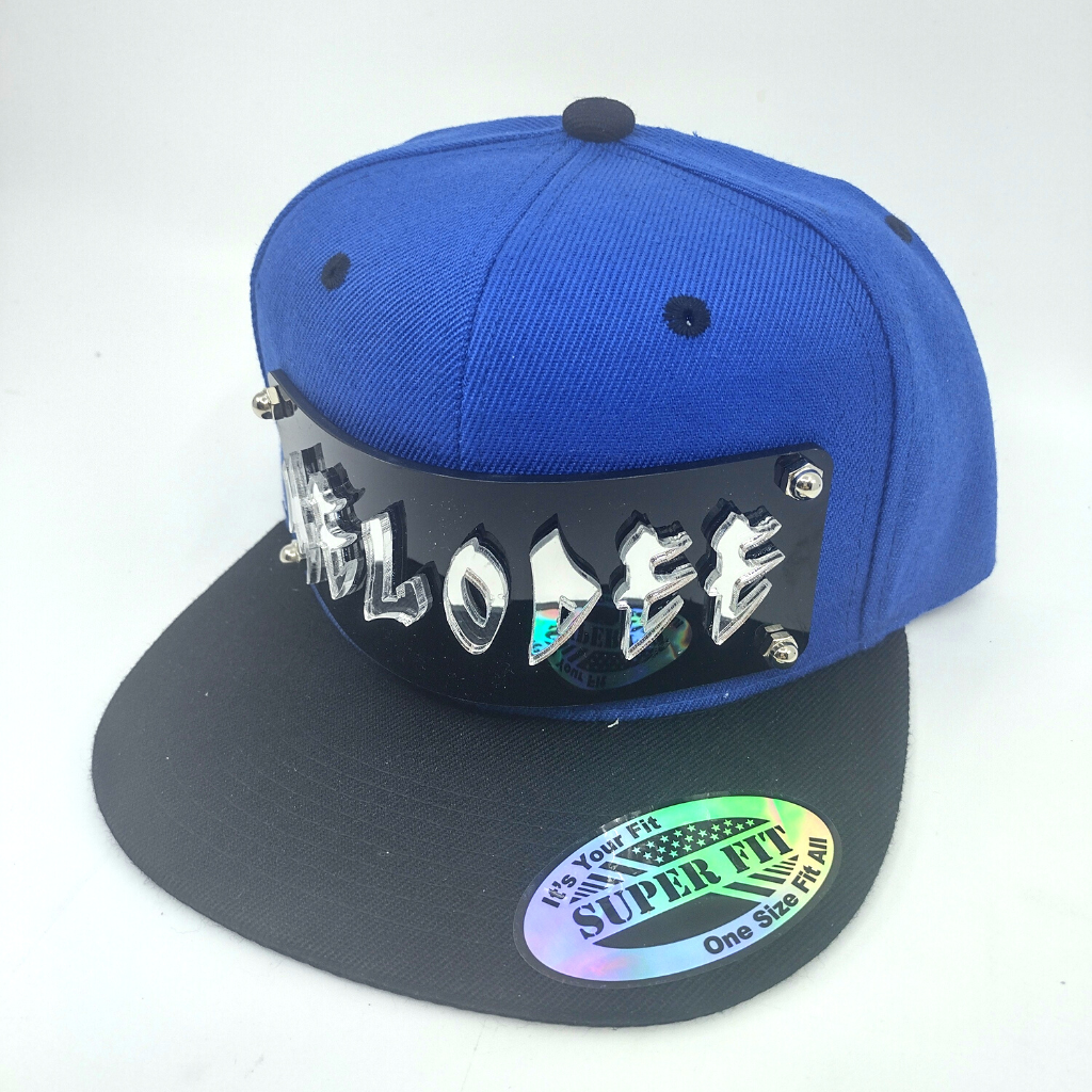 Blue and Black Custom Snapback Hat, Laser Cut, Made to Order, Exclusive Creation