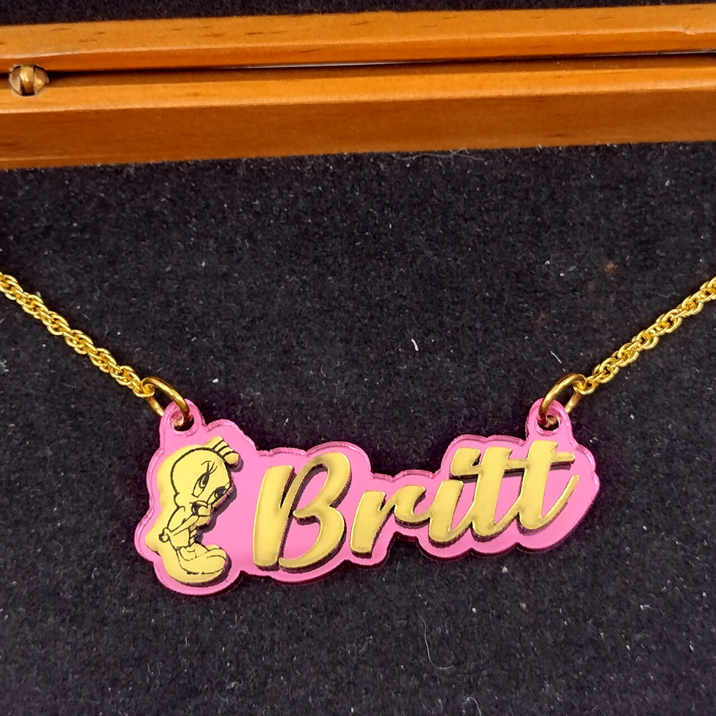 Bird Character Name Necklace, Personalized Name and Background Color, Hand-made Jewelry Set