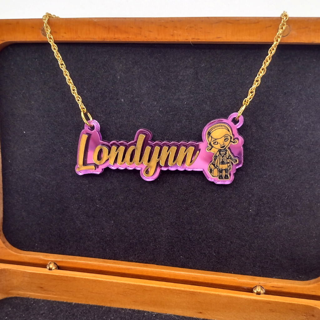Custom Kid Doctor Character Name Necklace, Personalized Name and Background
