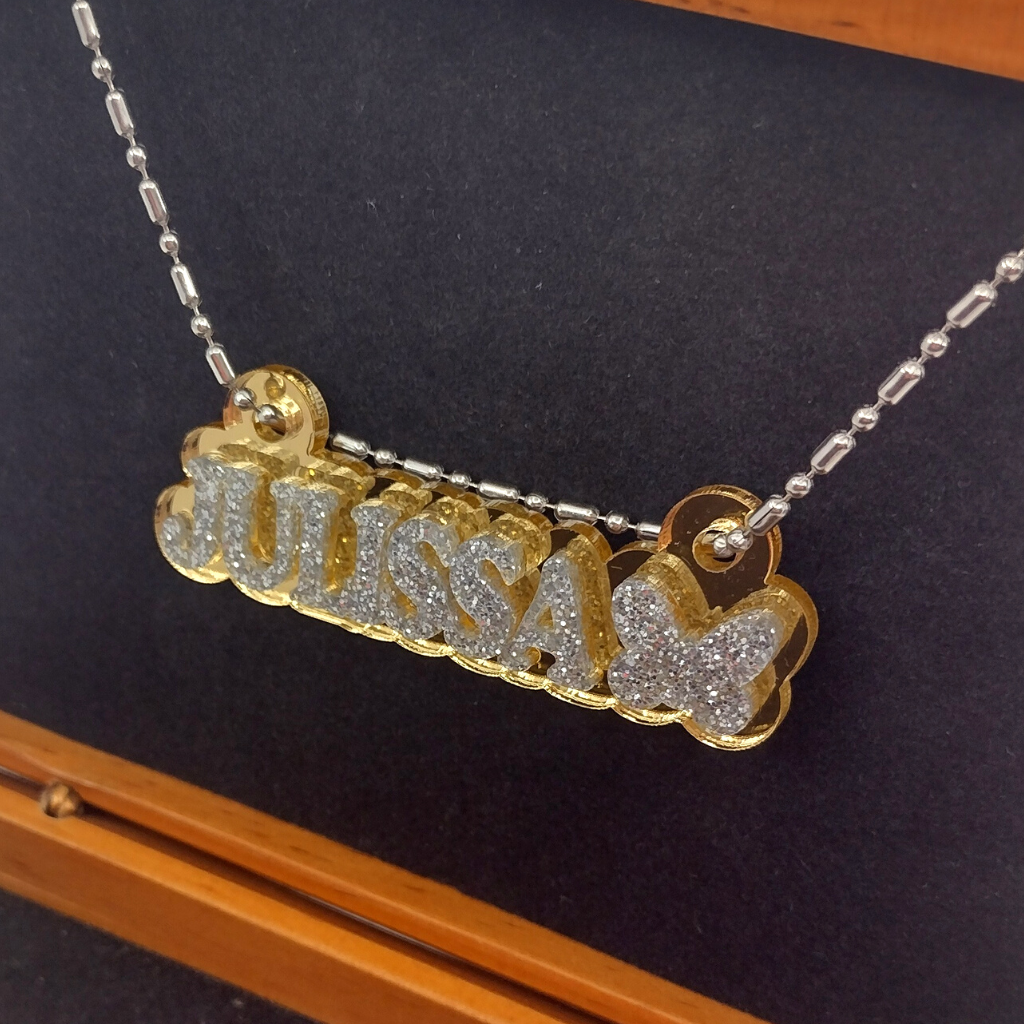Custom Butterfly Name Necklace, Personalized Glitter Name Necklace
