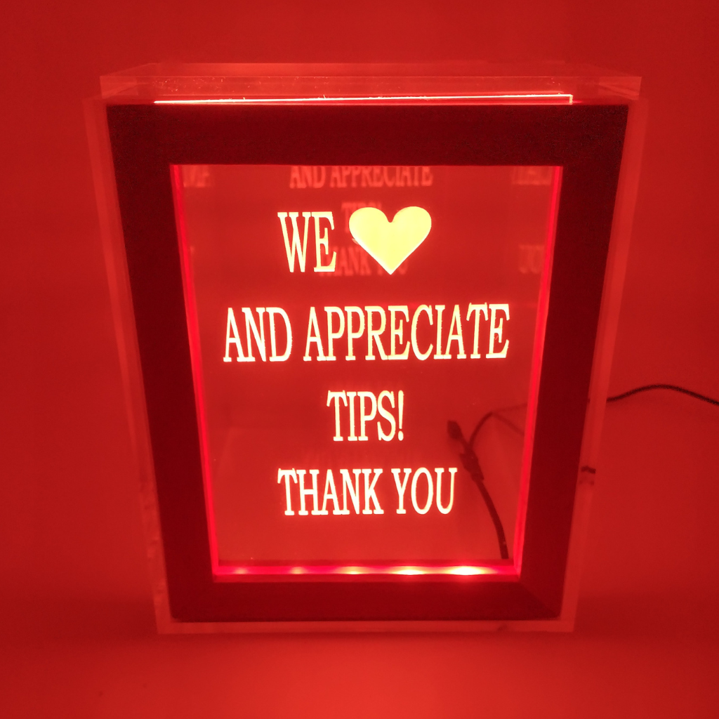 Tip Box Raffle Fund Raiser Donation Jar Fantastically Unique Eye Catching Personalized Engraved LED 16 Colors Changing 7"W x 8.5"H Container