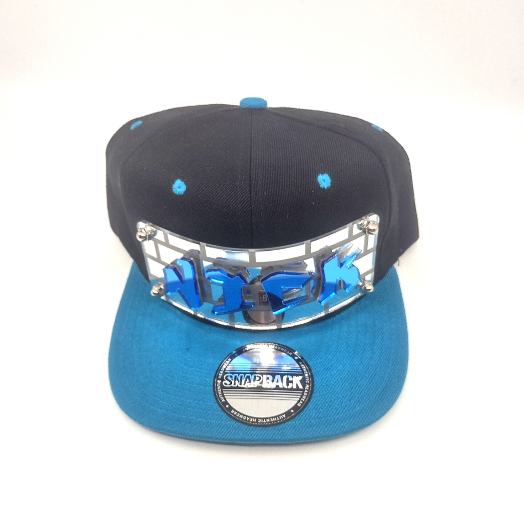 Black and Blue Custom Snapback Hat, Laser Cut, Made to Order, Exclusive Creation