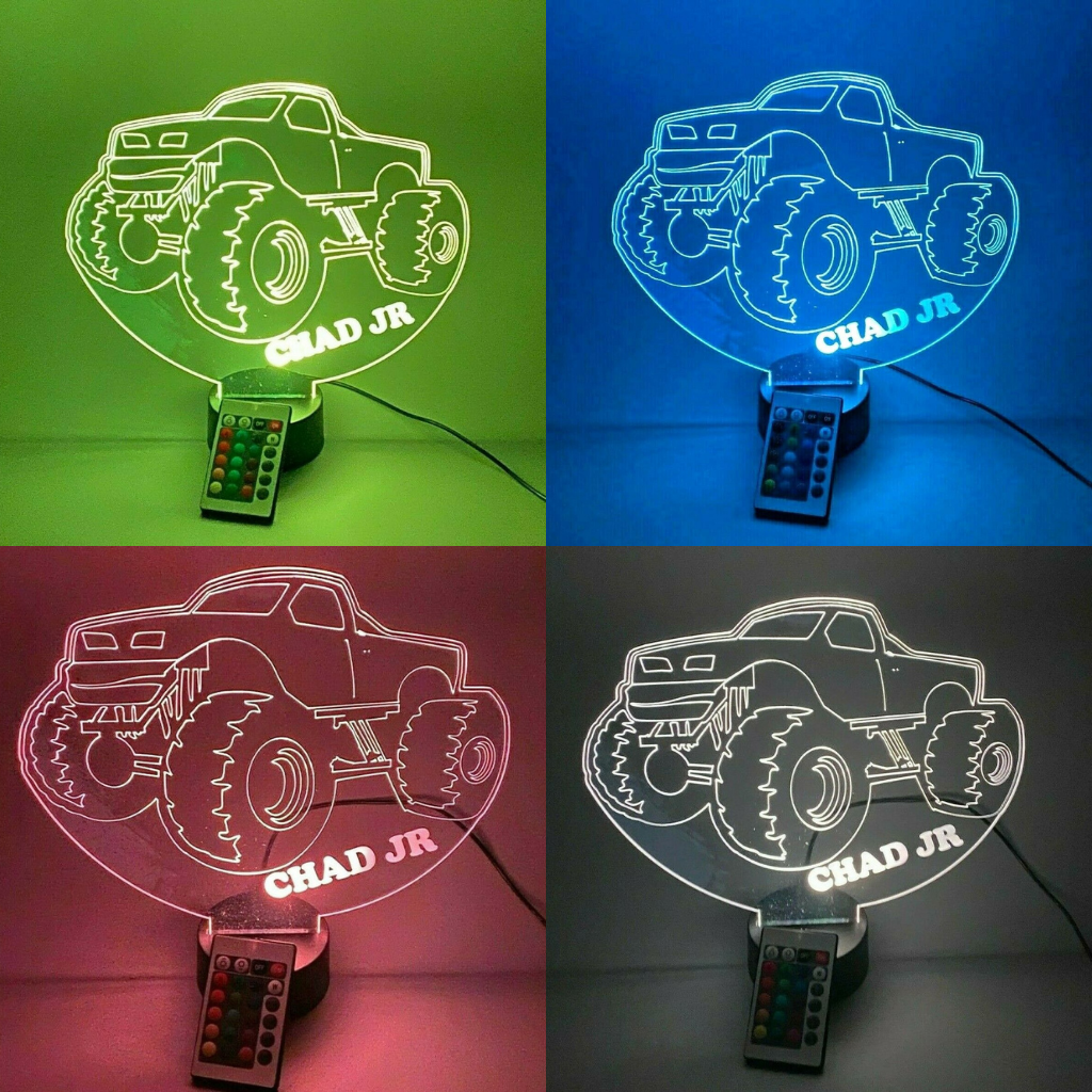 Monster Truck LED Tabletop Night Light Lamp, 16 Color options with Remote