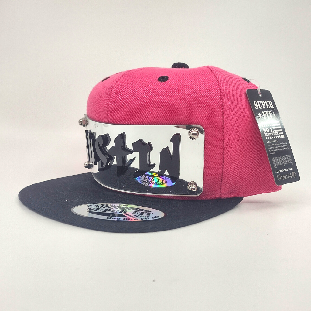 Pink and Black Custom Snapback Hat, Laser Cut Letters, Made to Order, Exclusive Creation