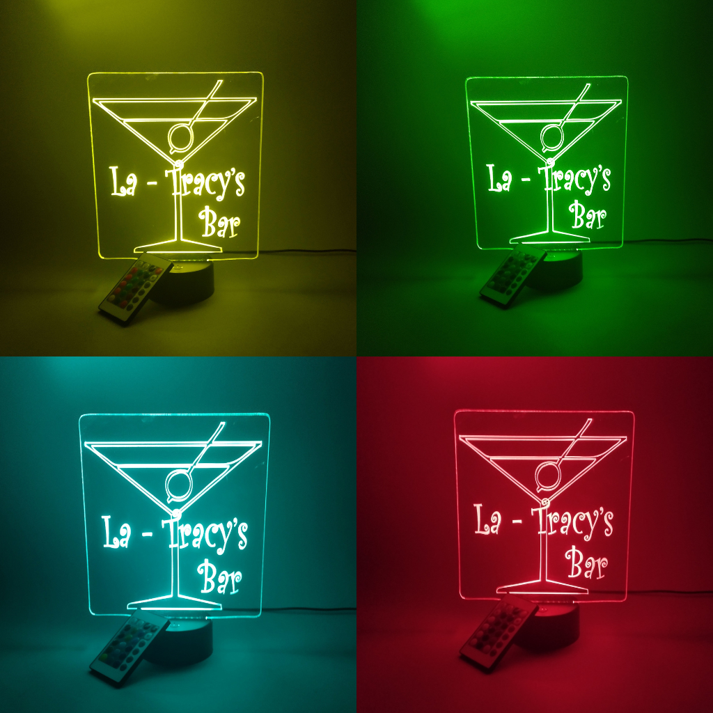 Martini Cocktail Glass Bar Sign, LED Tabletop Night Light Up Lamp, 16 Color options with Remote