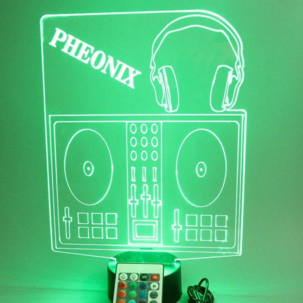DJ Board Name LED Tabletop Night Light Up Lamp, 16 Color options with Remote