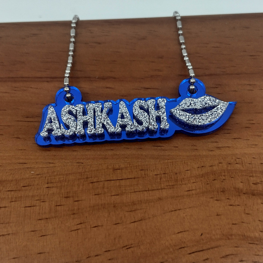 Custom Lips Name Necklace, Personalized Glitter Name Necklace