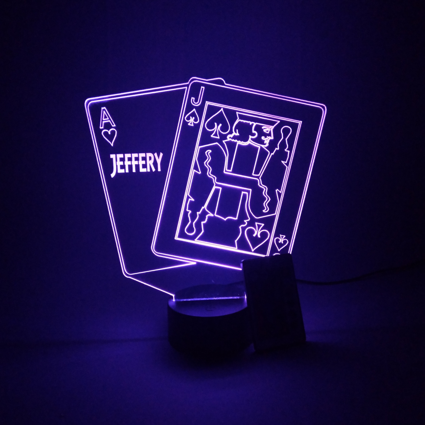 Ace and Jack Blackjack Playing Cards Night Light Up Lamp LED Personalized Black Jack Desk Table Lamp with Remote, 16 Colors, Free Engraved
