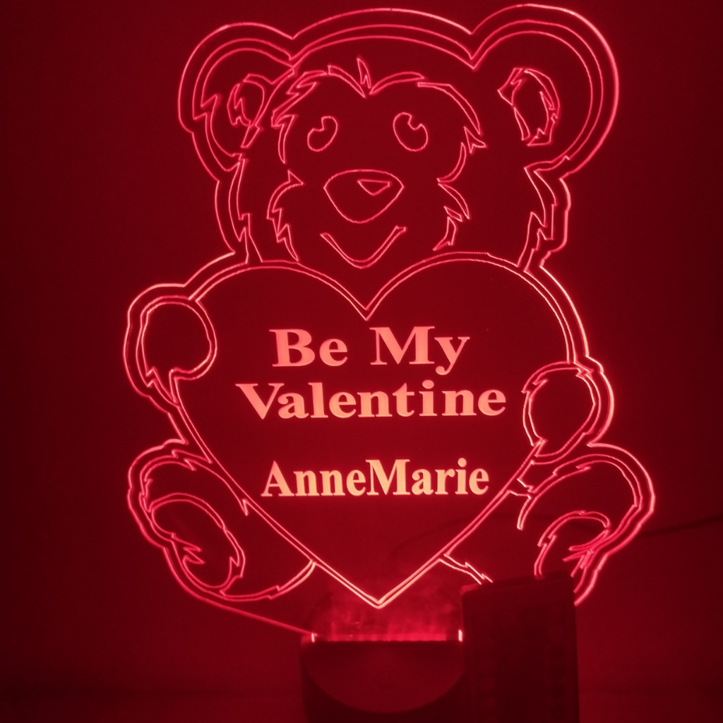 Be My Valentine Love Bear, LED Tabletop Night Light Up Lamp, 16 Color options with Remote