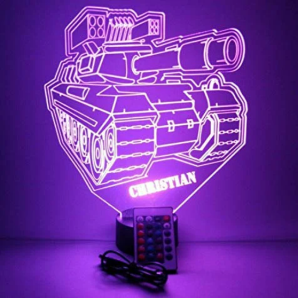 Armored Tank Military Vehicle LED Tabletop Night Light Up Lamp, 16 Color options with Remote