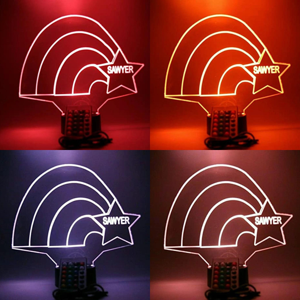 Rainbow and Star LED Tabletop Night Light Up Lamp, 16 Color options with Remote