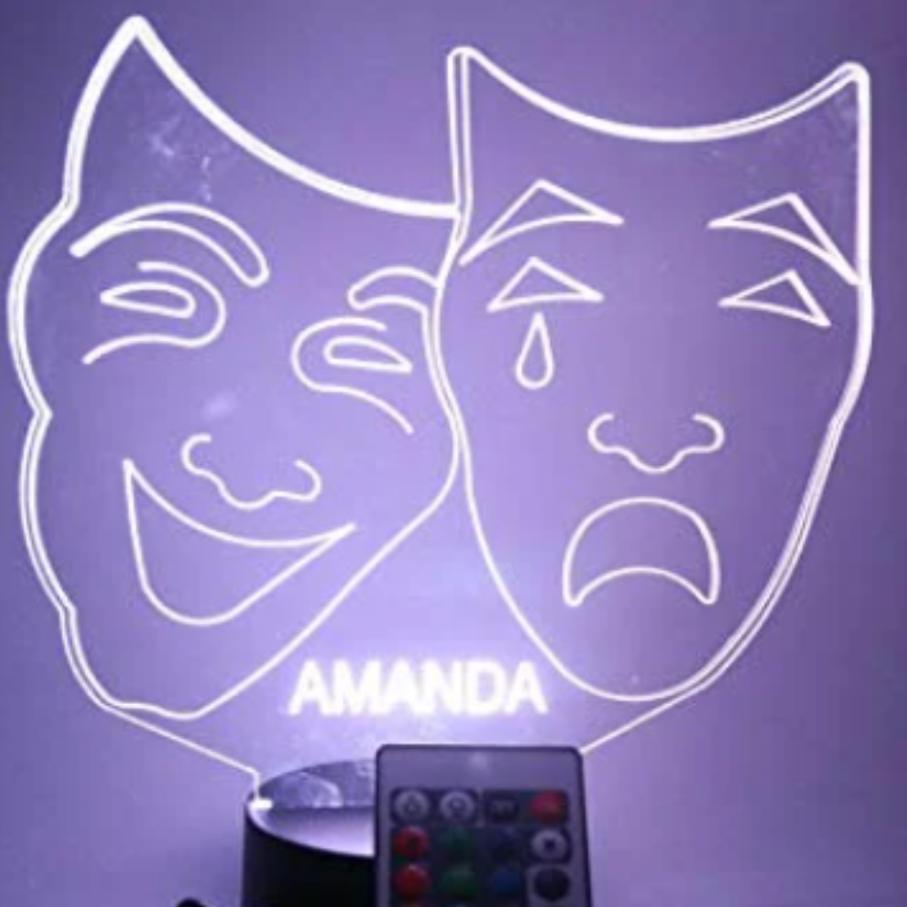 Comedy Tragedy Theater Masks LED Tabletop Night Light Up Lamp, 16 Color options with Remote