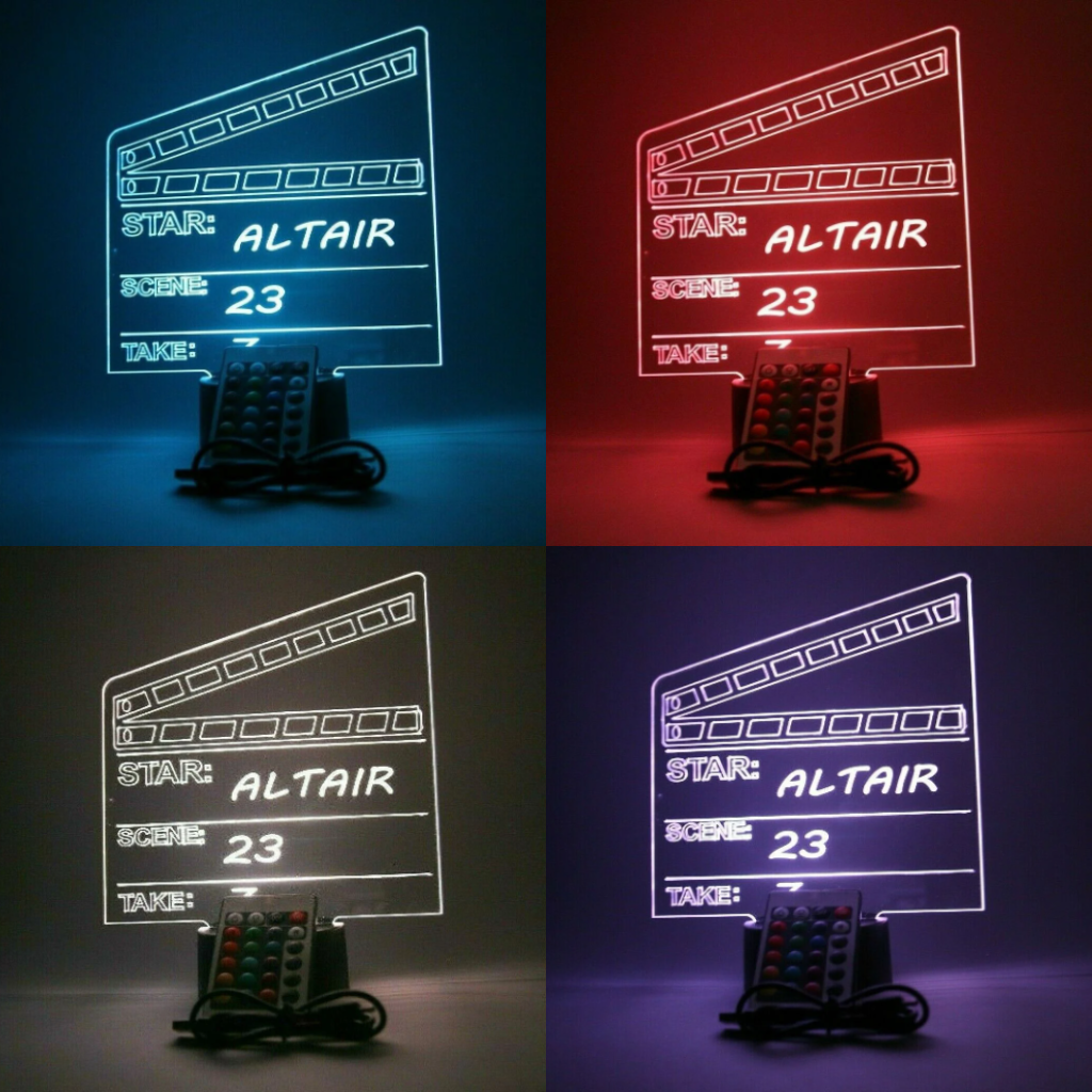 Director Film Clapboard, LED Tabletop Night Light Up Lamp, 16 Color option with Remote