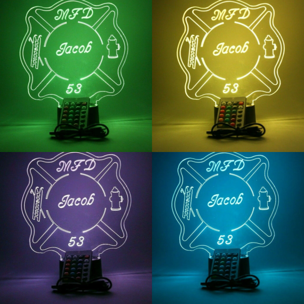 Fire Badge Firefighter LED Tabletop Night Light Up Lamp, 16 Color options with Remote