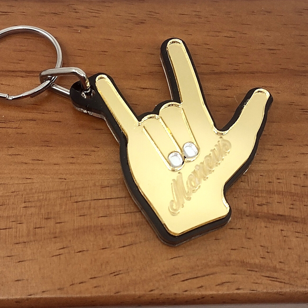 Custom I Love You Sign Language Hand Keychain, Personalized Name or Saying and Background Color