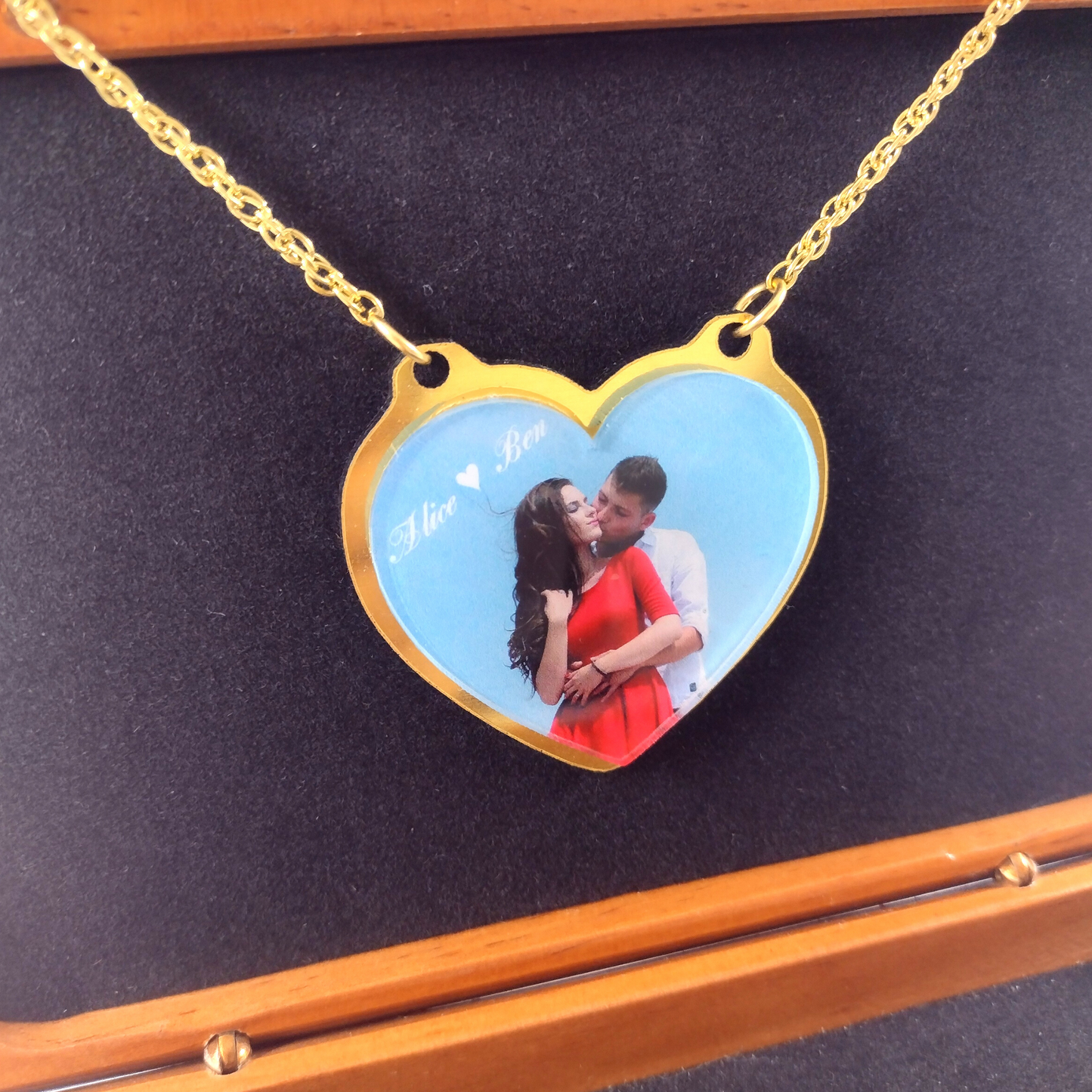 Custom Heart Shaped Personalized Photo Name Necklace, UV Printed