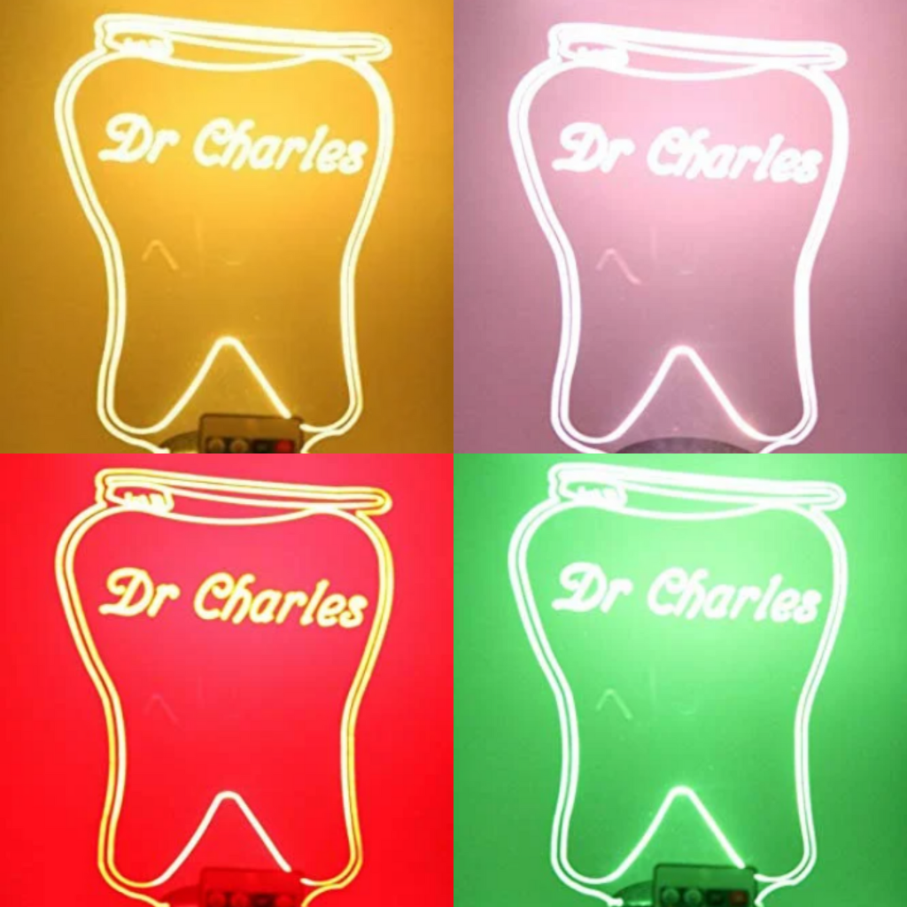 Tooth and Brush Dentist LED Tabletop Night Light Up Lamp, 16 Color options with Remote