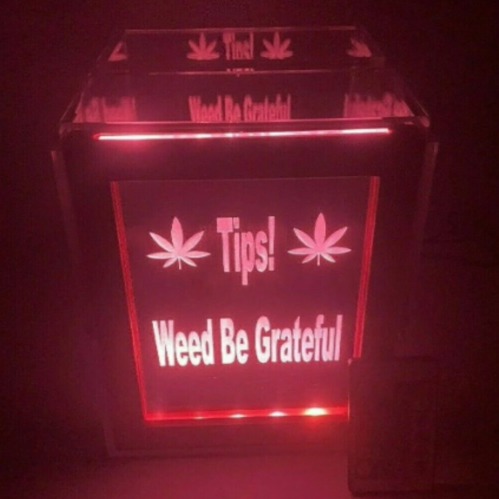 Tip Box Raffle Fund Raiser Donation Jar Fantastically Unique Eye Catching Personalized Engraved LED 16 Colors Changing 7"W x 8.5"H Container