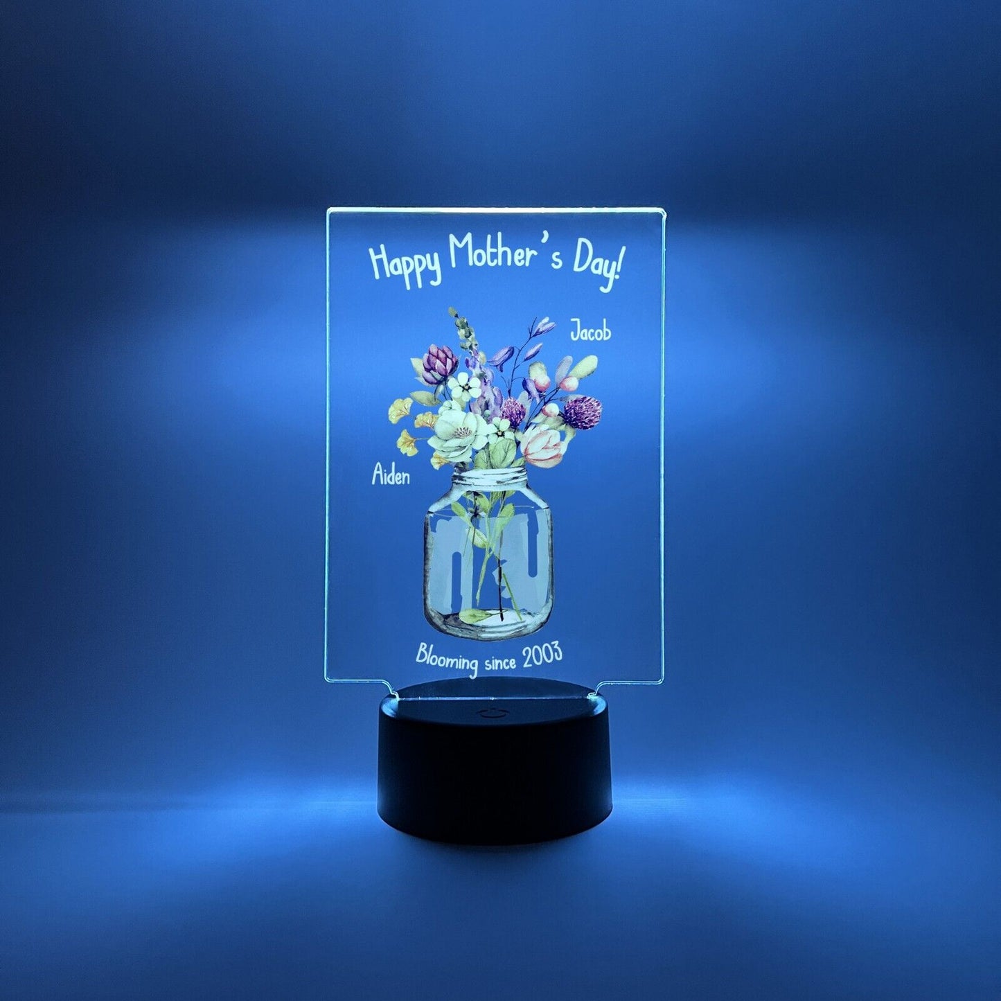 Personalized LED 16 Colors Light Up Flower Jar Mom Mother Day Desk Stand