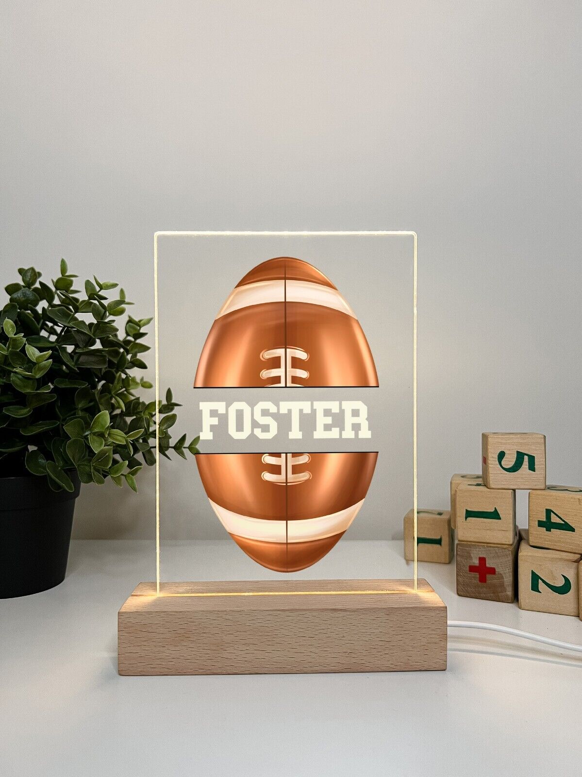 Personalized Name LED Light Up Wood Lamp Stand Sports Football Team Player Fan