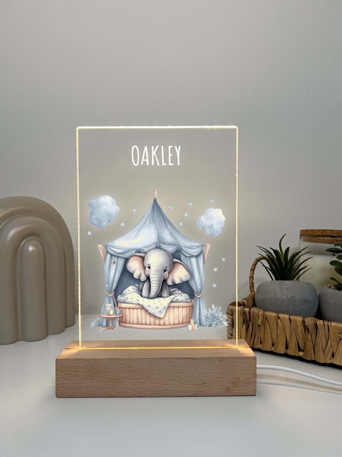 Personalized LED Light Up Wood Stand Baby Newborn Animal Nursery Gift