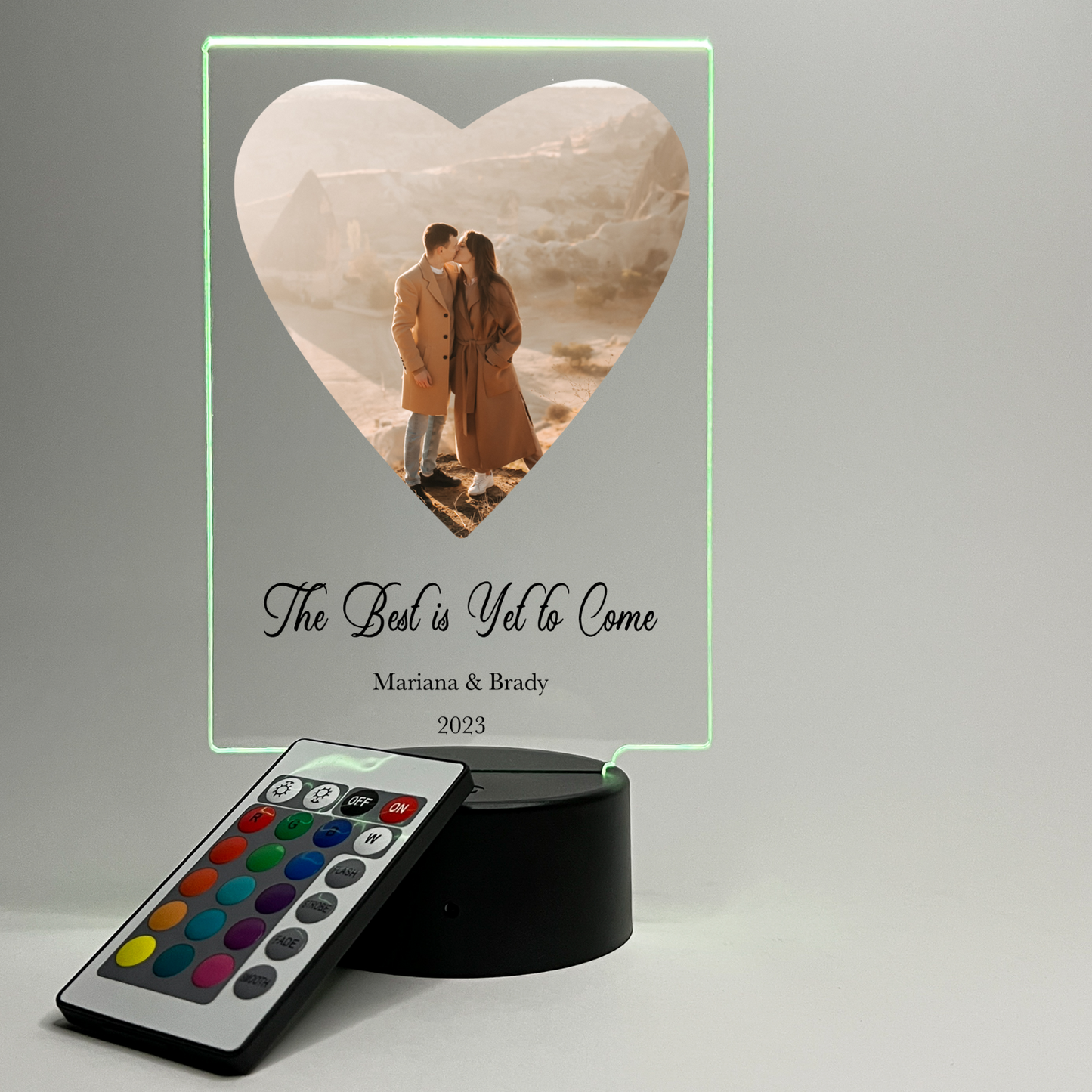 Personalized Heart Shape Photo LED 16 Colors Night Light Up Lamp With Black Base