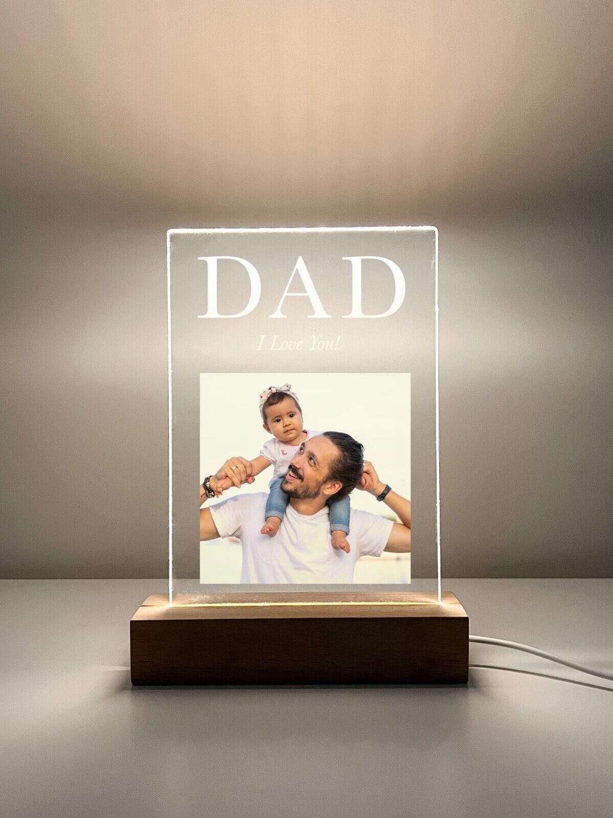 Personalized LED Light Up Wood Stand Dad Daddy Fathers Day Photo Lamp Gift