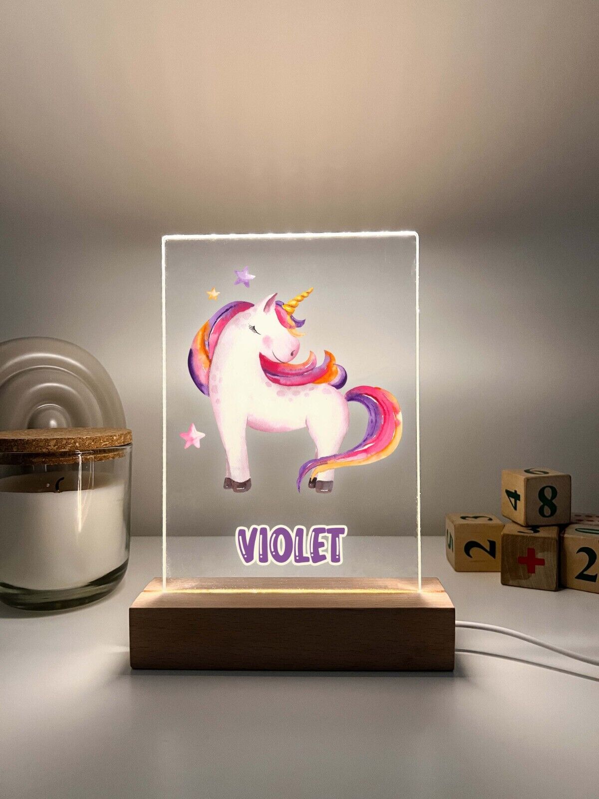 Personalized LED Light Up Wood Stand Unicorn Magical Princess Girls Gift