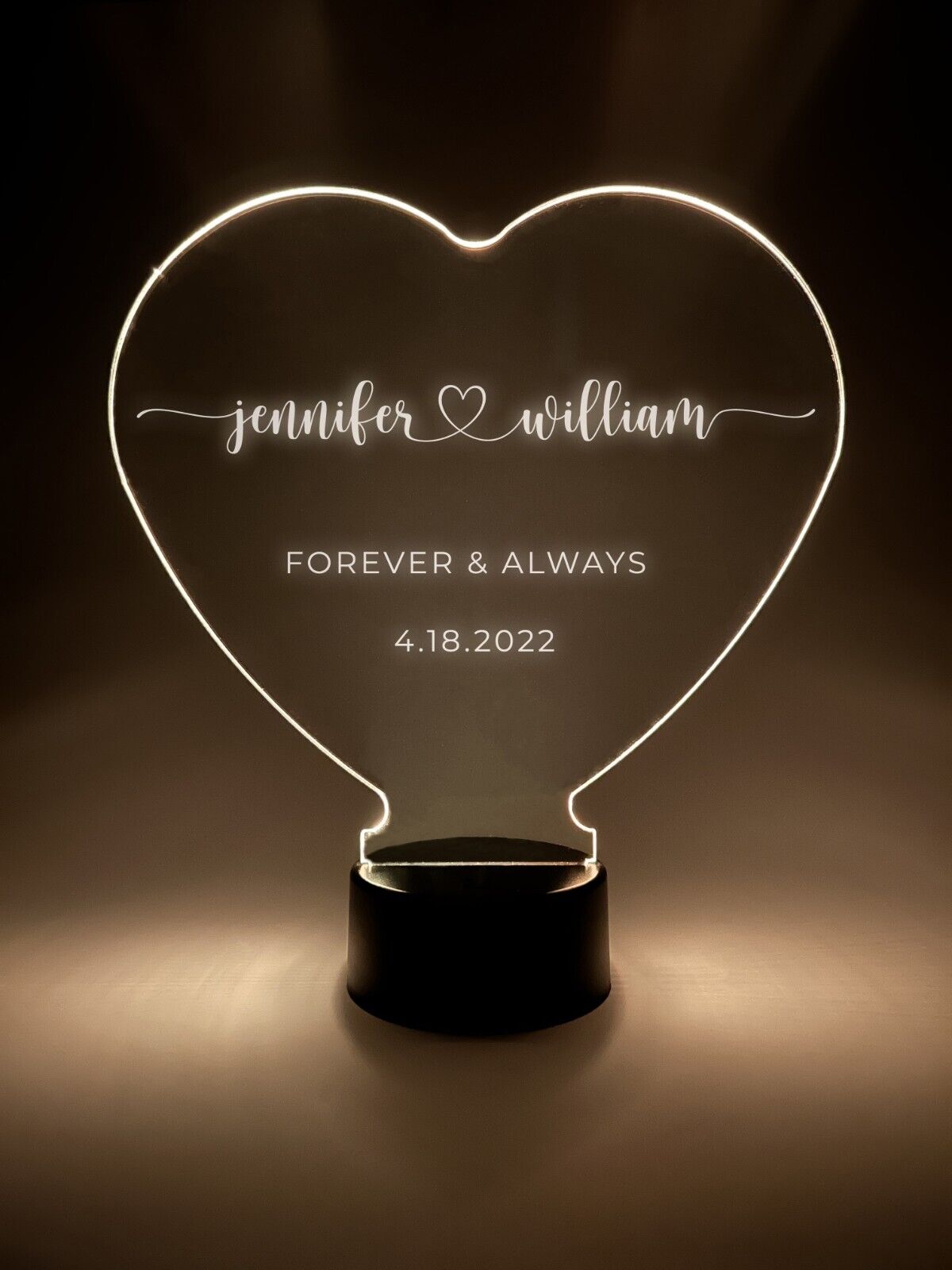 Personalized Couple Love Heart Night Light Up Table Desk Lamp LED 16 color light