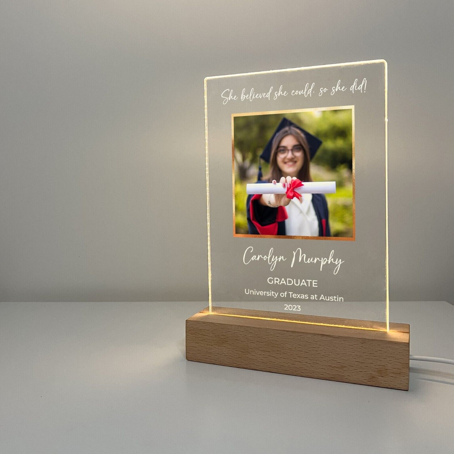 Personalized LED Light Up Wood Stand Graduating Class of 2023 Photo College Gift