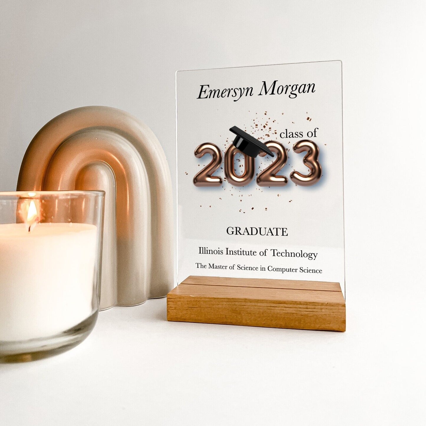 Personalized Wood Base Desk Table Stand Graduation University 2023 2024 Gift